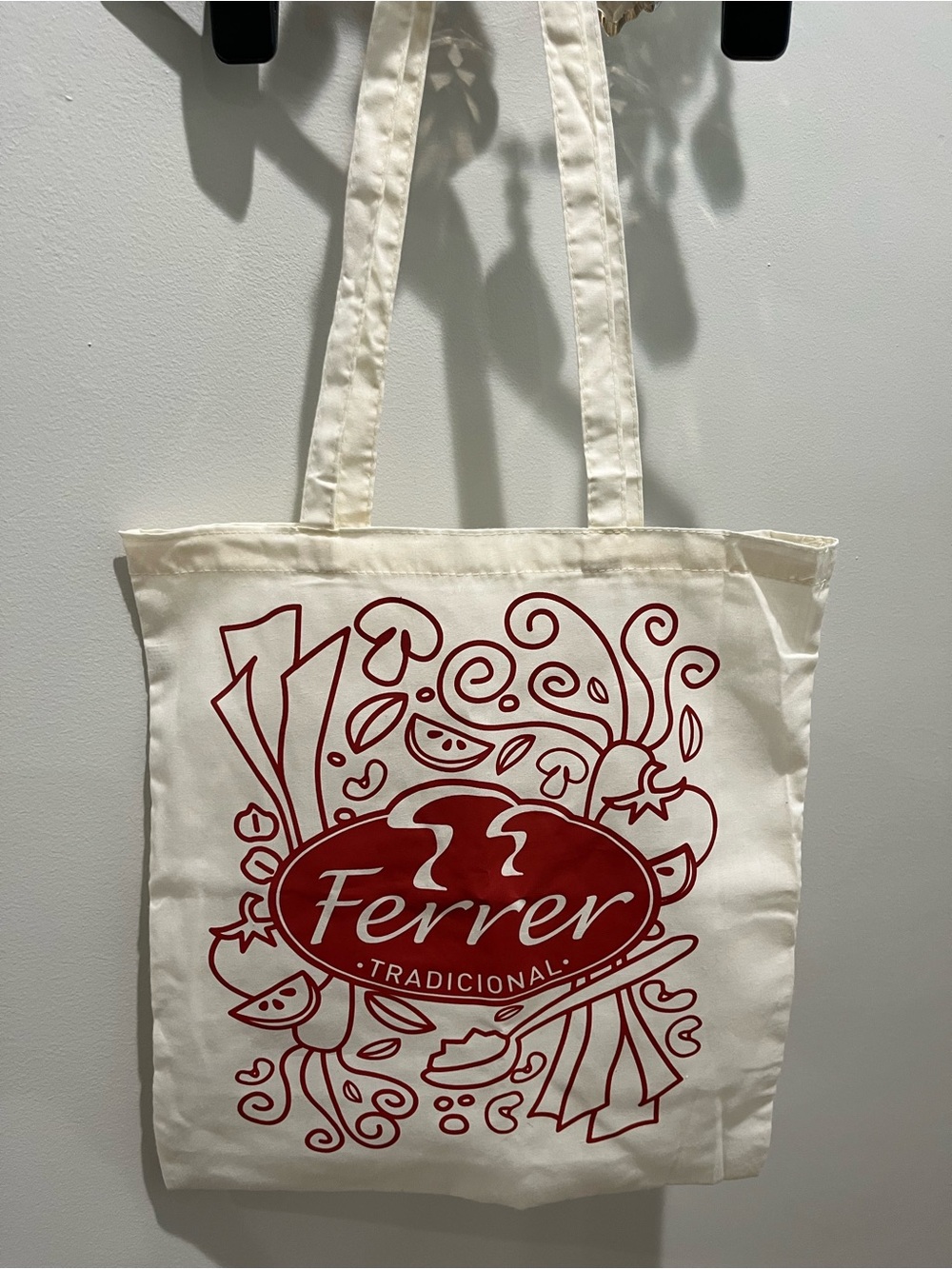 Cream Tote Bag with Red Logo